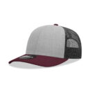 Decky 6021 6 Panel Mid Profile Structured Cotton Blend Trucker B - Maroon/Heather Grey/Charcoal