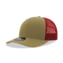 Decky 6021 6 Panel Mid Profile Structured Cotton Blend Trucker C - Khaki/Cardinal